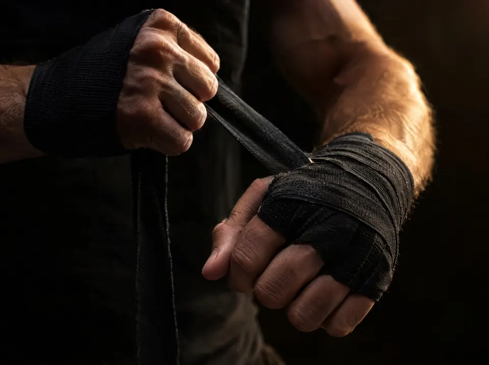 Hände werden vor dem Training bandagiert