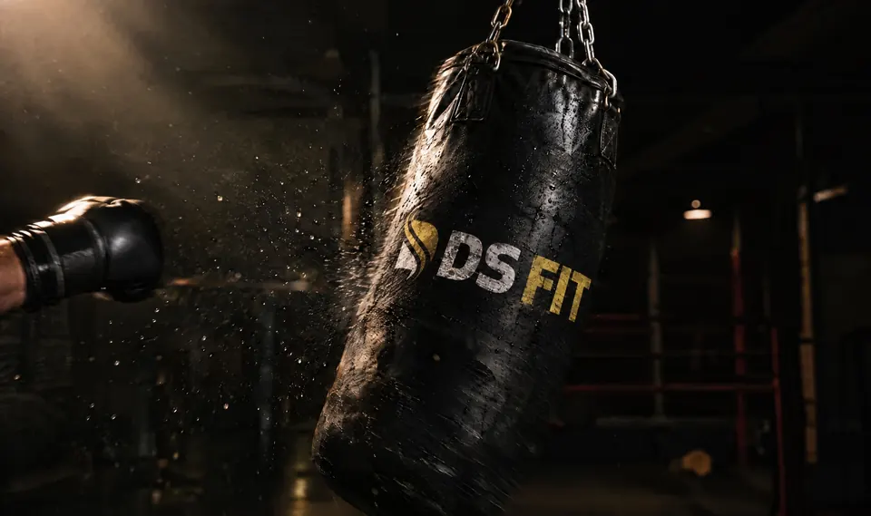 Sandsack mit DS-FIT-Logo im Lichtkegel